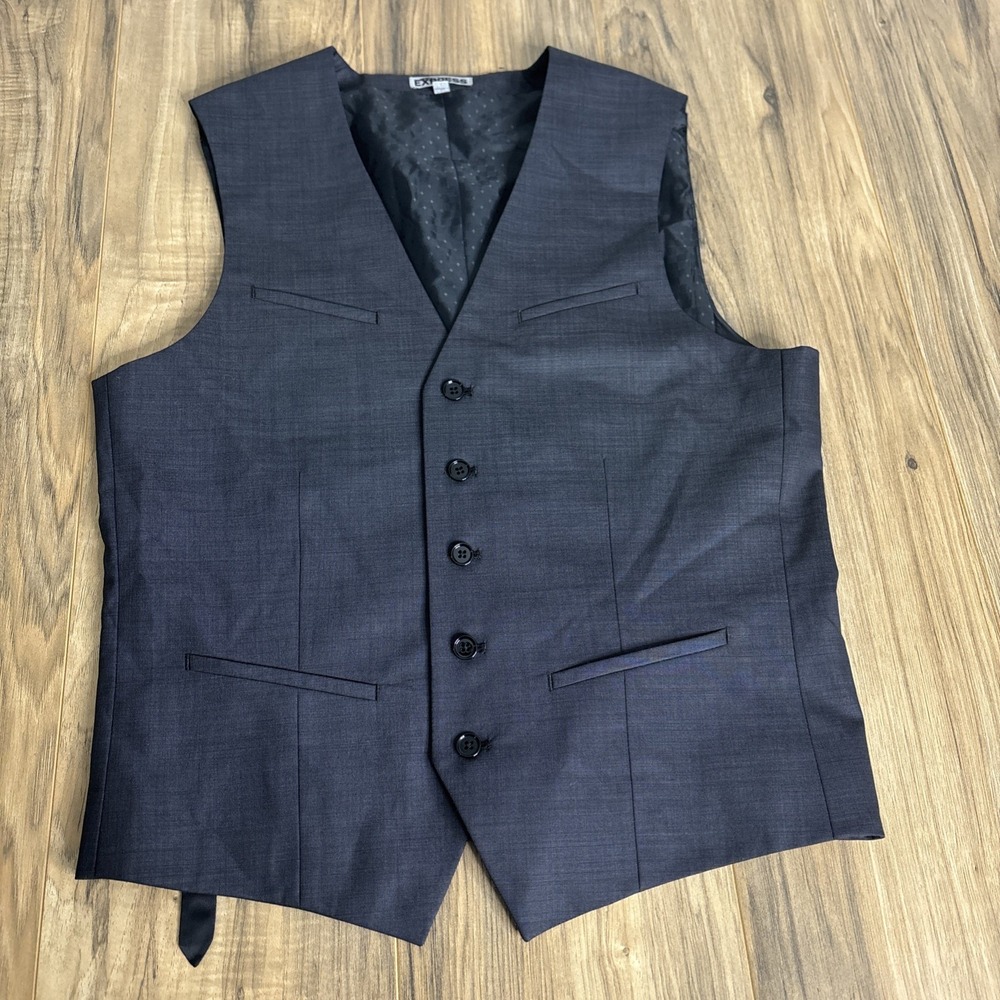 Express Men's 5 Button Up Vest Dark Gray